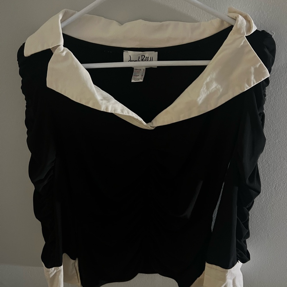 Joseph Ribkoff Black Top with White Collar and Cuffs